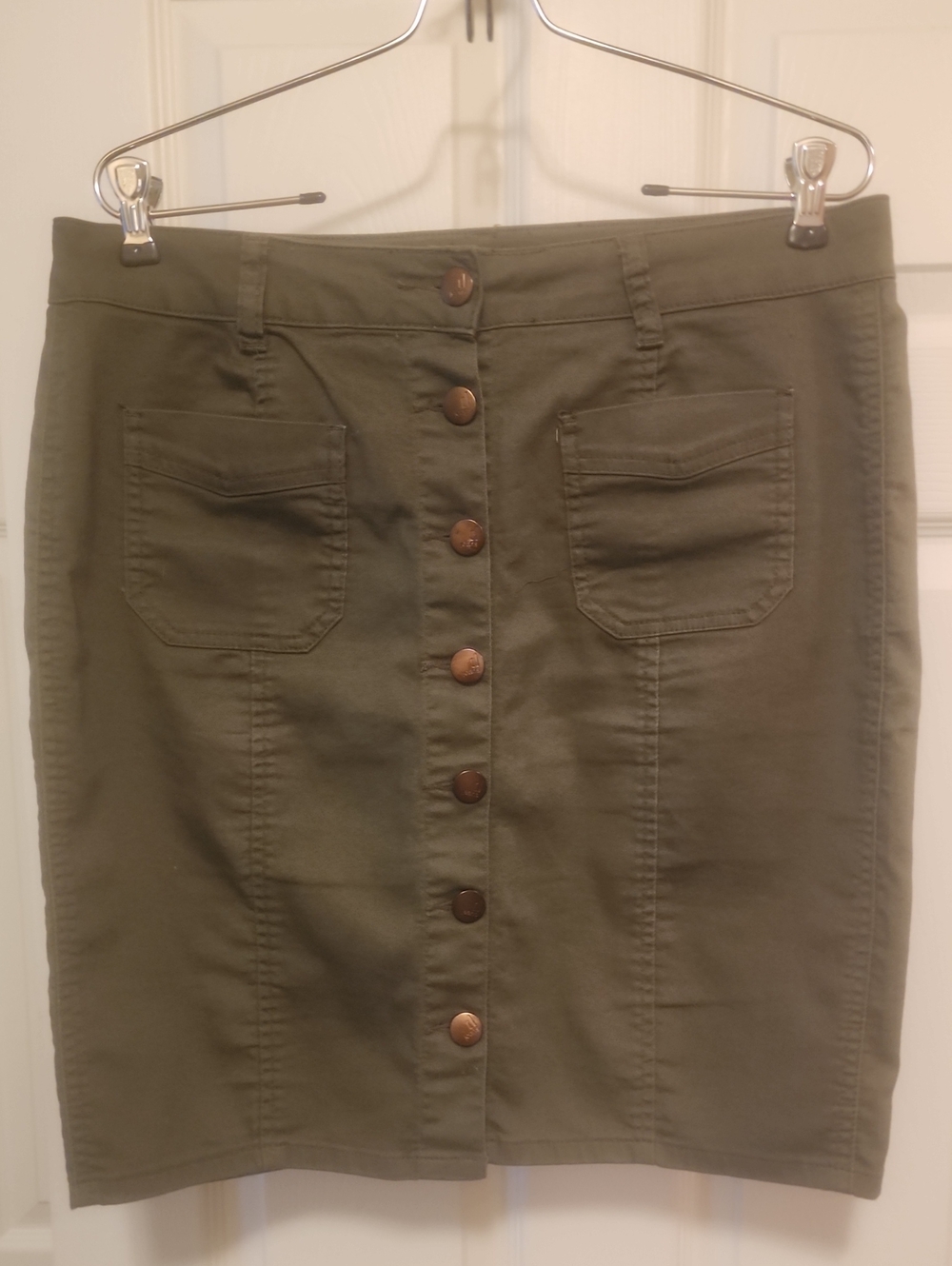 d. jeans Olive Button-Front Pencil Skirt